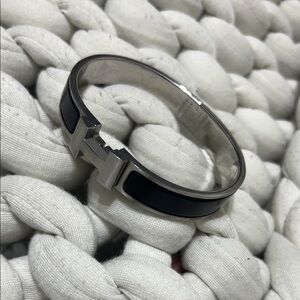 Hermes Stylish Black Silver Men's Bracelet